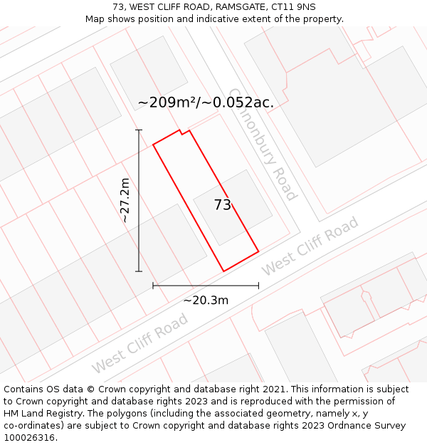 73, WEST CLIFF ROAD, RAMSGATE, CT11 9NS: Plot and title map