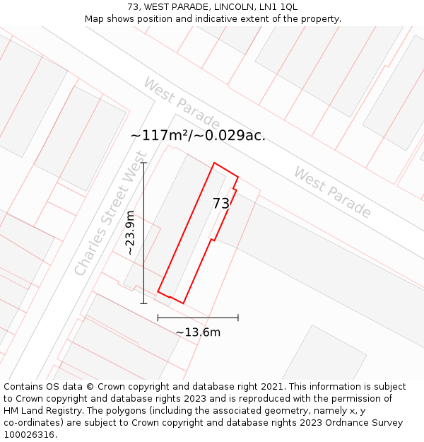 73, WEST PARADE, LINCOLN, LN1 1QL: Plot and title map