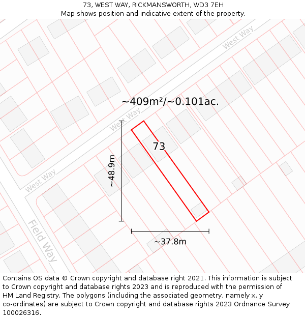 73, WEST WAY, RICKMANSWORTH, WD3 7EH: Plot and title map