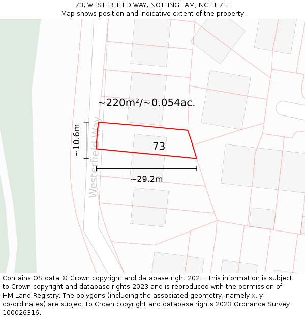 73, WESTERFIELD WAY, NOTTINGHAM, NG11 7ET: Plot and title map