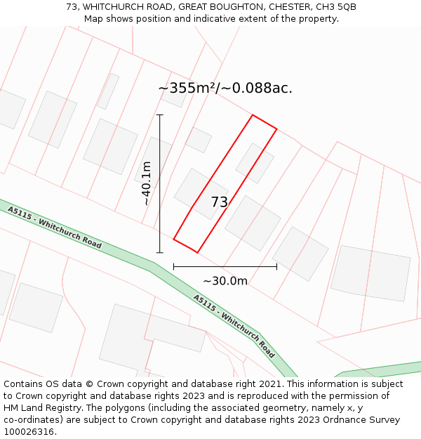73, WHITCHURCH ROAD, GREAT BOUGHTON, CHESTER, CH3 5QB: Plot and title map