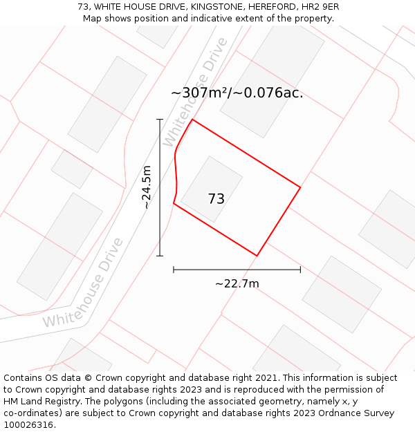 73, WHITE HOUSE DRIVE, KINGSTONE, HEREFORD, HR2 9ER: Plot and title map