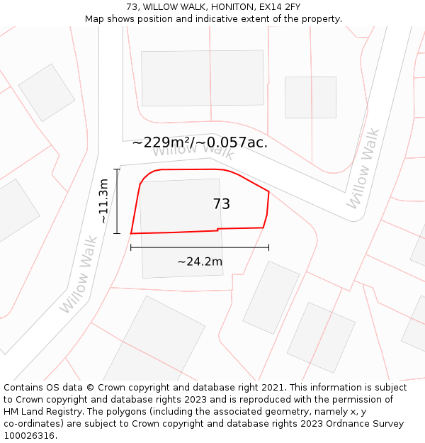 73, WILLOW WALK, HONITON, EX14 2FY: Plot and title map