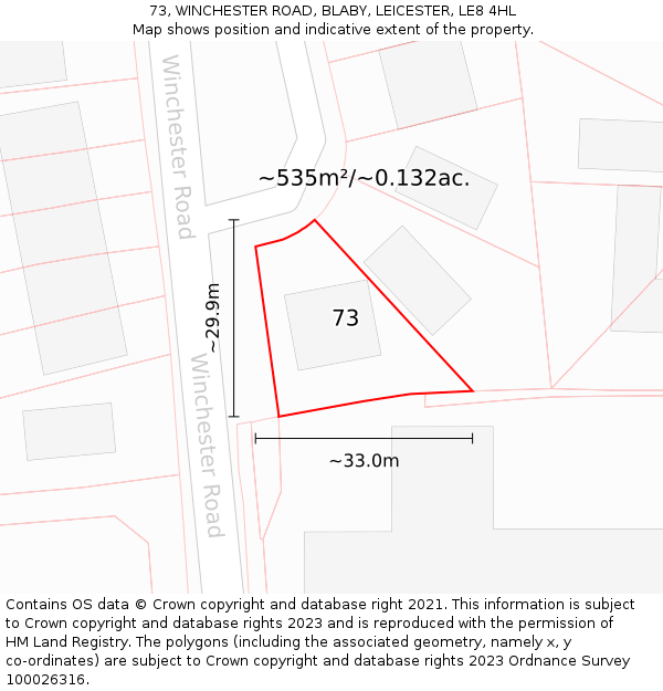 73, WINCHESTER ROAD, BLABY, LEICESTER, LE8 4HL: Plot and title map