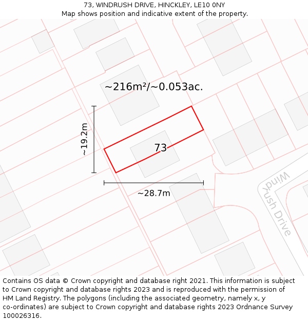 73, WINDRUSH DRIVE, HINCKLEY, LE10 0NY: Plot and title map