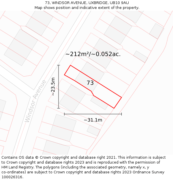 73, WINDSOR AVENUE, UXBRIDGE, UB10 9AU: Plot and title map