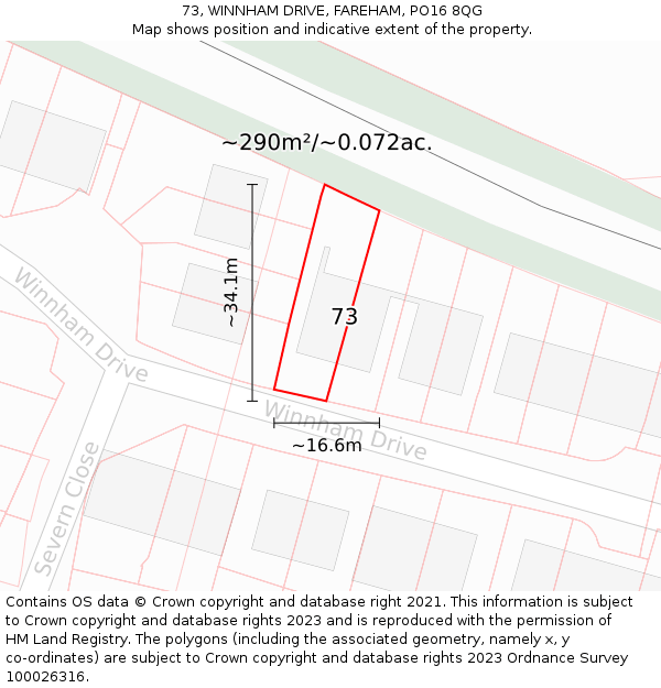 73, WINNHAM DRIVE, FAREHAM, PO16 8QG: Plot and title map