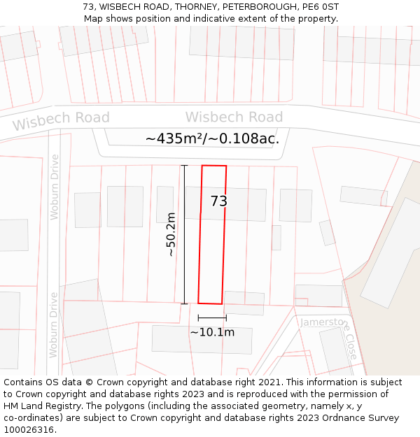 73, WISBECH ROAD, THORNEY, PETERBOROUGH, PE6 0ST: Plot and title map