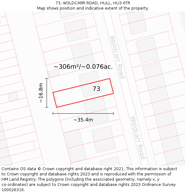 73, WOLDCARR ROAD, HULL, HU3 6TR: Plot and title map