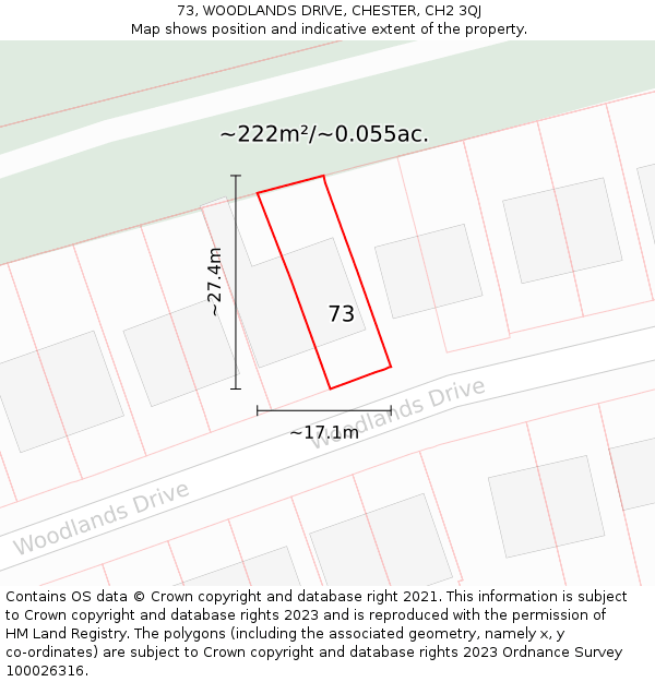 73, WOODLANDS DRIVE, CHESTER, CH2 3QJ: Plot and title map