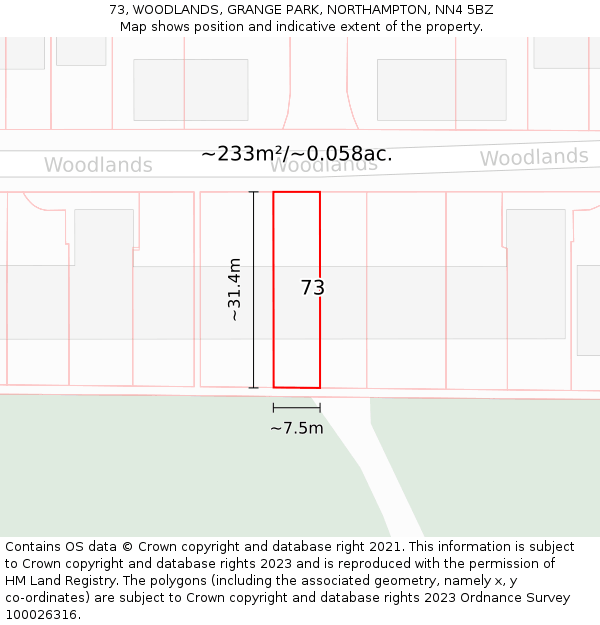 73, WOODLANDS, GRANGE PARK, NORTHAMPTON, NN4 5BZ: Plot and title map