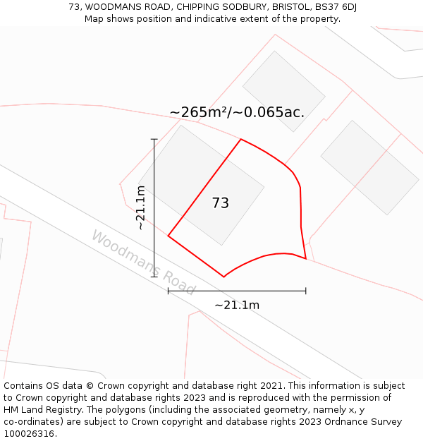 73, WOODMANS ROAD, CHIPPING SODBURY, BRISTOL, BS37 6DJ: Plot and title map