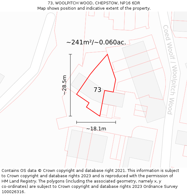 73, WOOLPITCH WOOD, CHEPSTOW, NP16 6DR: Plot and title map