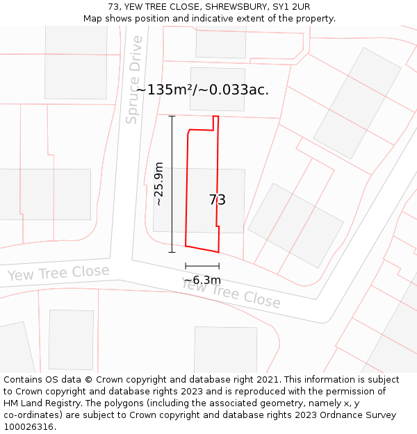 73, YEW TREE CLOSE, SHREWSBURY, SY1 2UR: Plot and title map