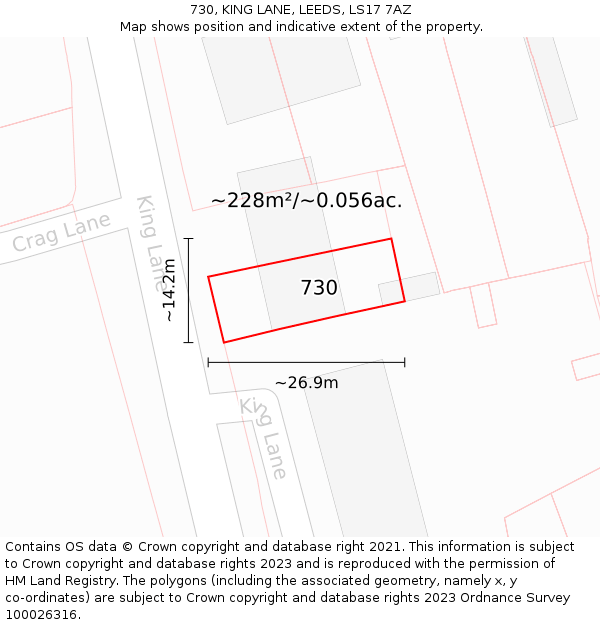 730, KING LANE, LEEDS, LS17 7AZ: Plot and title map