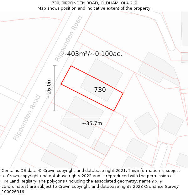 730, RIPPONDEN ROAD, OLDHAM, OL4 2LP: Plot and title map