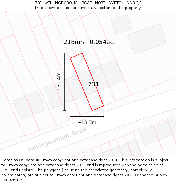 731, WELLINGBOROUGH ROAD, NORTHAMPTON, NN3 3JE: Plot and title map