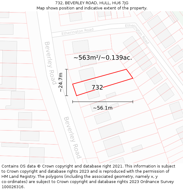 732, BEVERLEY ROAD, HULL, HU6 7JG: Plot and title map