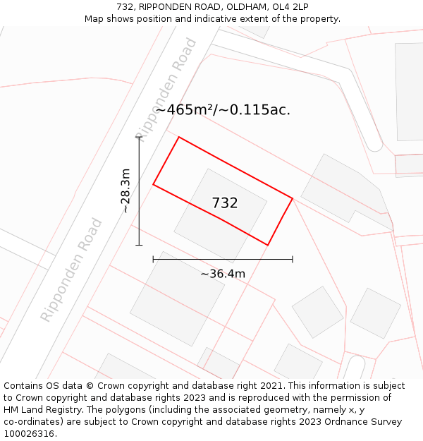 732, RIPPONDEN ROAD, OLDHAM, OL4 2LP: Plot and title map