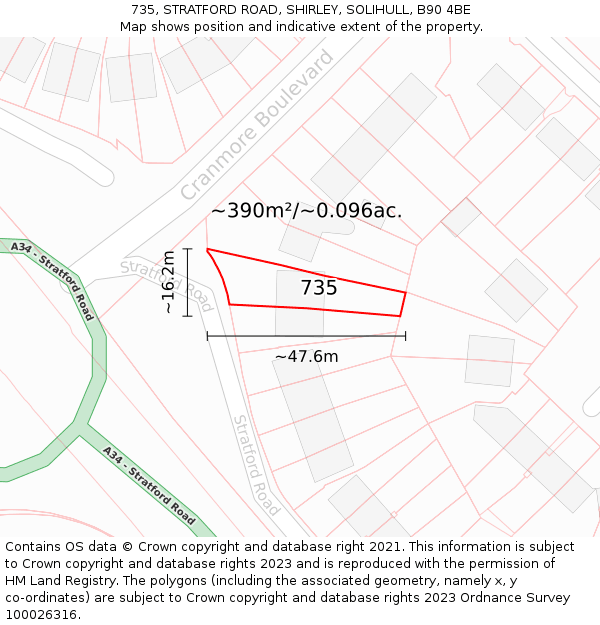 735, STRATFORD ROAD, SHIRLEY, SOLIHULL, B90 4BE: Plot and title map