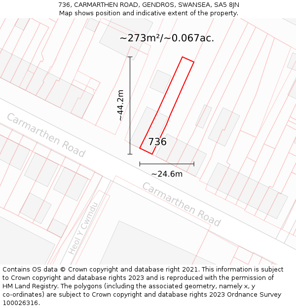 736, CARMARTHEN ROAD, GENDROS, SWANSEA, SA5 8JN: Plot and title map