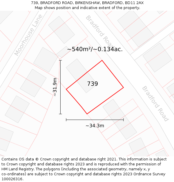 739, BRADFORD ROAD, BIRKENSHAW, BRADFORD, BD11 2AX: Plot and title map