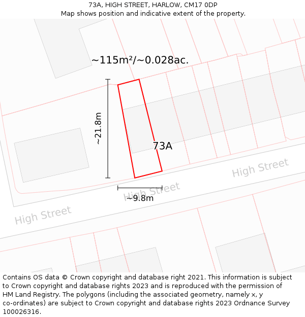 73A, HIGH STREET, HARLOW, CM17 0DP: Plot and title map