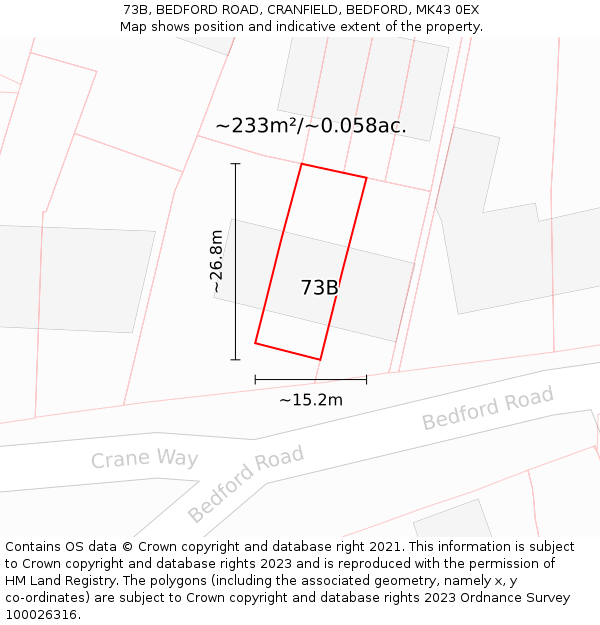 73B, BEDFORD ROAD, CRANFIELD, BEDFORD, MK43 0EX: Plot and title map