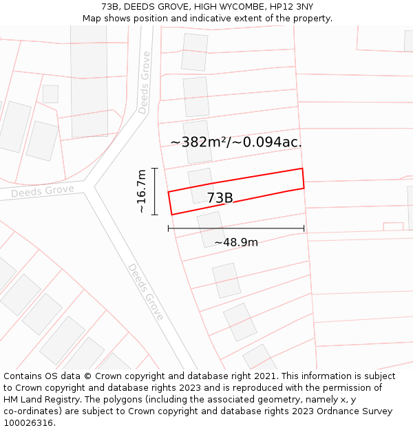 73B, DEEDS GROVE, HIGH WYCOMBE, HP12 3NY: Plot and title map