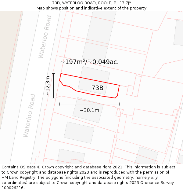 73B, WATERLOO ROAD, POOLE, BH17 7JY: Plot and title map