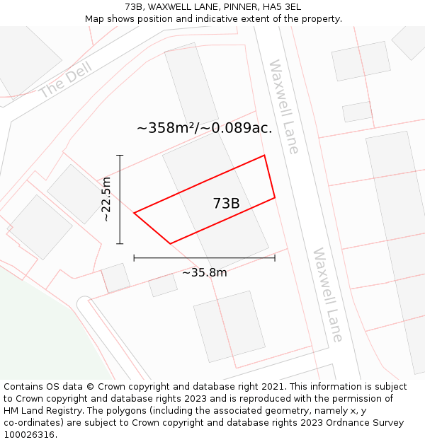 73B, WAXWELL LANE, PINNER, HA5 3EL: Plot and title map