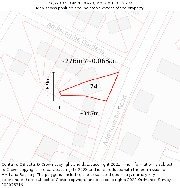 74, ADDISCOMBE ROAD, MARGATE, CT9 2RX: Plot and title map