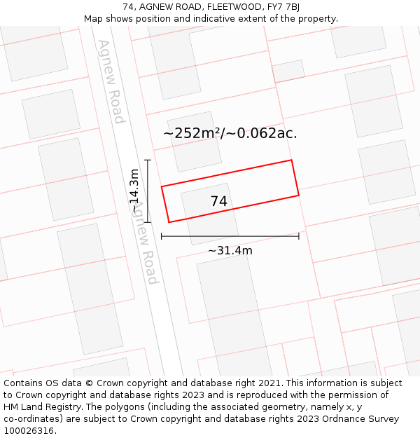 74, AGNEW ROAD, FLEETWOOD, FY7 7BJ: Plot and title map