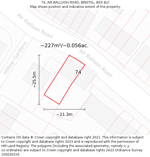 74, AIR BALLOON ROAD, BRISTOL, BS5 8LF: Plot and title map