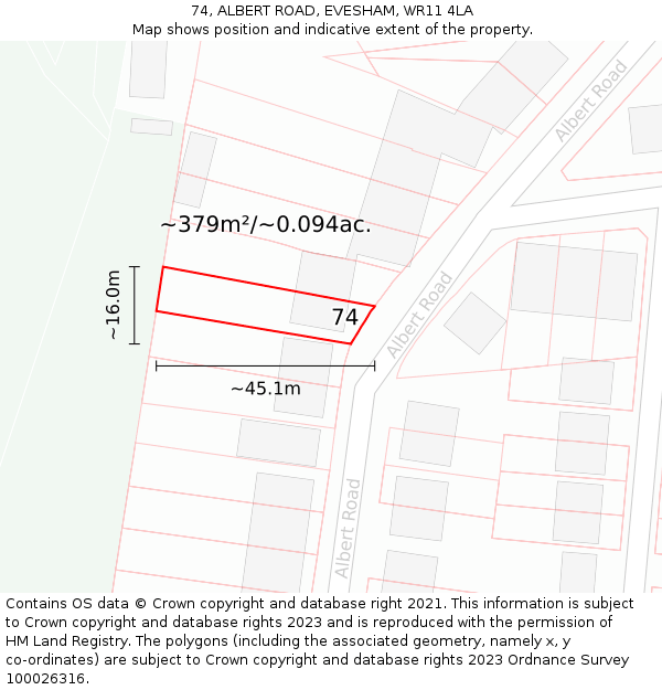 74, ALBERT ROAD, EVESHAM, WR11 4LA: Plot and title map