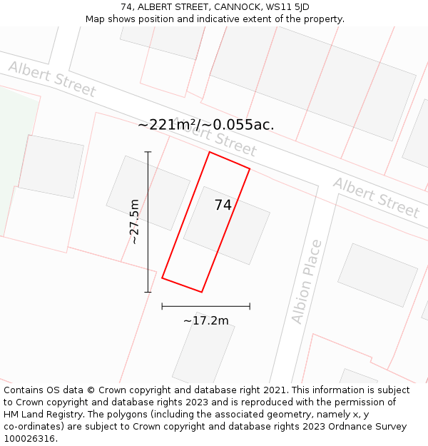 74, ALBERT STREET, CANNOCK, WS11 5JD: Plot and title map