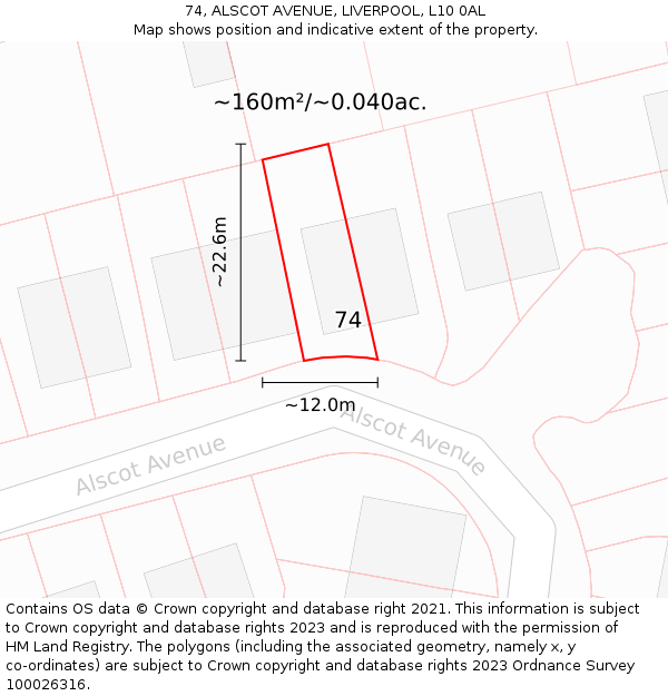 74, ALSCOT AVENUE, LIVERPOOL, L10 0AL: Plot and title map