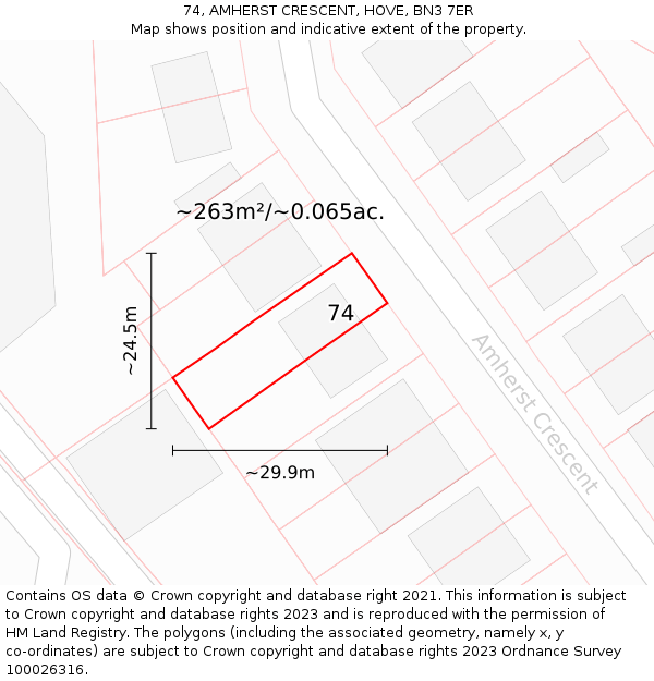 74, AMHERST CRESCENT, HOVE, BN3 7ER: Plot and title map