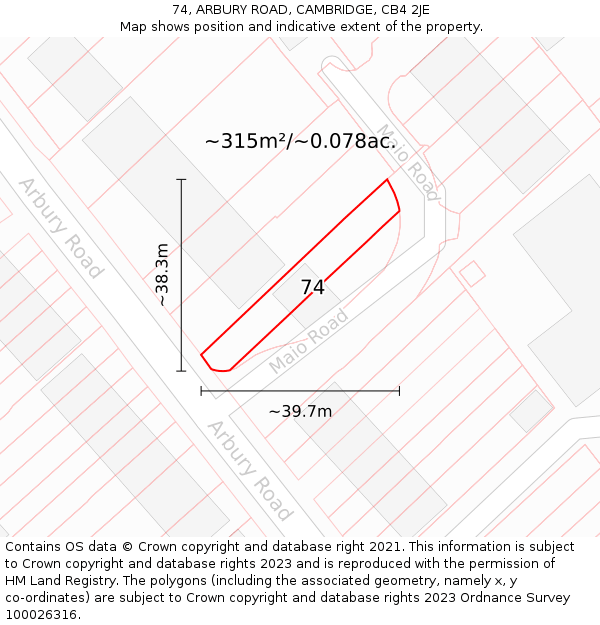 74, ARBURY ROAD, CAMBRIDGE, CB4 2JE: Plot and title map