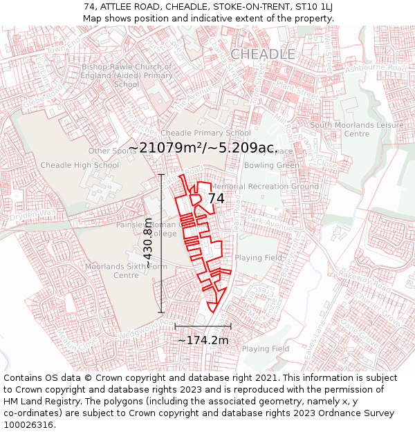 74, ATTLEE ROAD, CHEADLE, STOKE-ON-TRENT, ST10 1LJ: Plot and title map