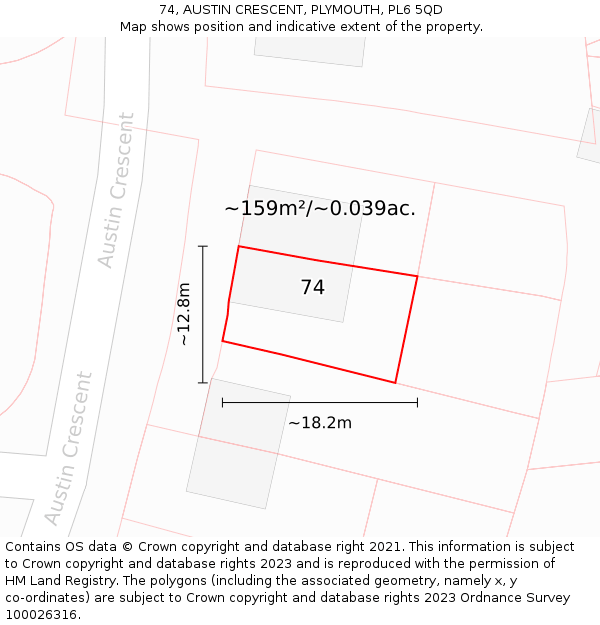 74, AUSTIN CRESCENT, PLYMOUTH, PL6 5QD: Plot and title map
