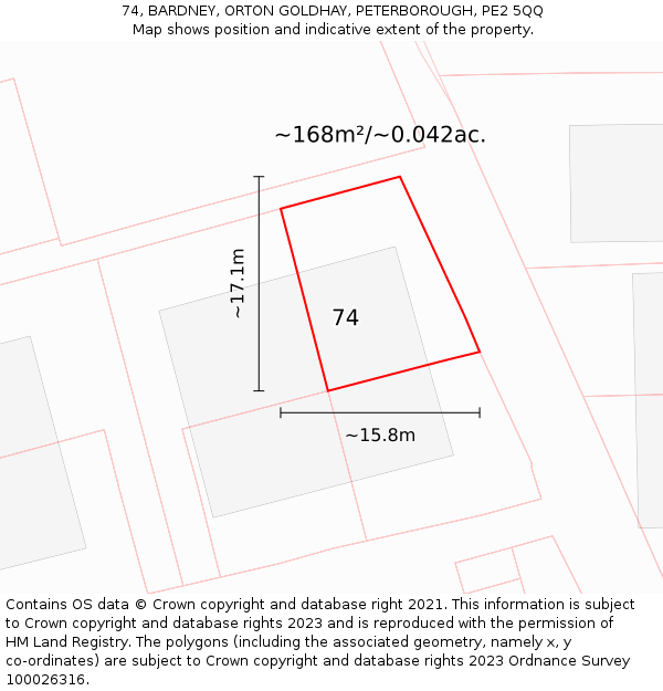 74, BARDNEY, ORTON GOLDHAY, PETERBOROUGH, PE2 5QQ: Plot and title map