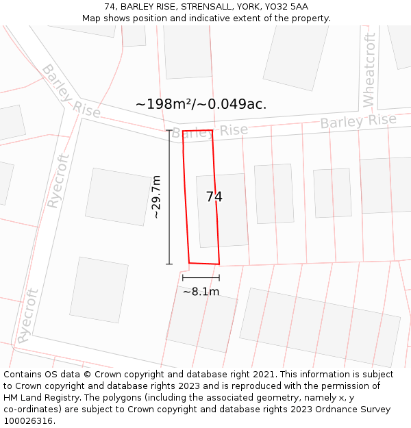 74, BARLEY RISE, STRENSALL, YORK, YO32 5AA: Plot and title map