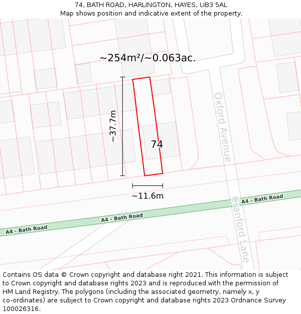 74, BATH ROAD, HARLINGTON, HAYES, UB3 5AL: Plot and title map