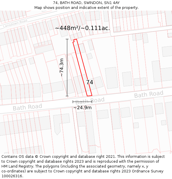 74, BATH ROAD, SWINDON, SN1 4AY: Plot and title map