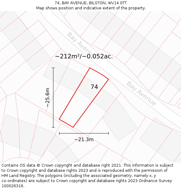 74, BAY AVENUE, BILSTON, WV14 0TT: Plot and title map