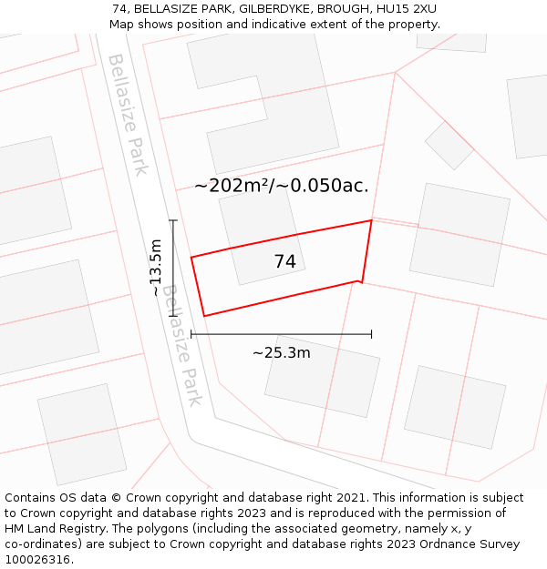 74, BELLASIZE PARK, GILBERDYKE, BROUGH, HU15 2XU: Plot and title map