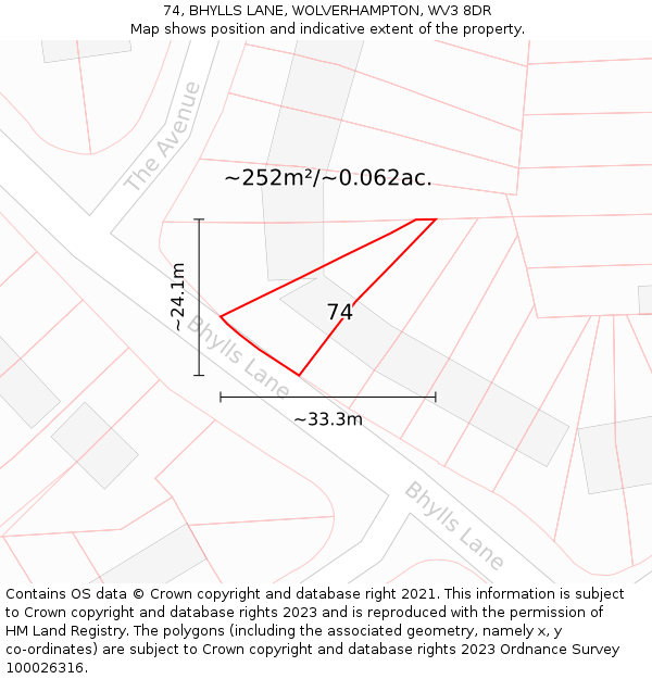 74, BHYLLS LANE, WOLVERHAMPTON, WV3 8DR: Plot and title map