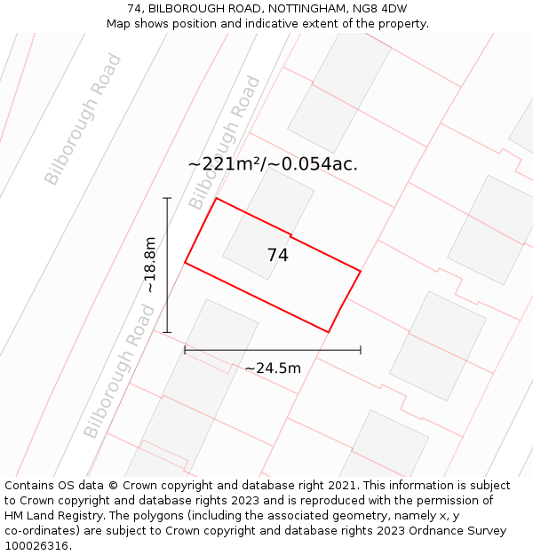 74, BILBOROUGH ROAD, NOTTINGHAM, NG8 4DW: Plot and title map