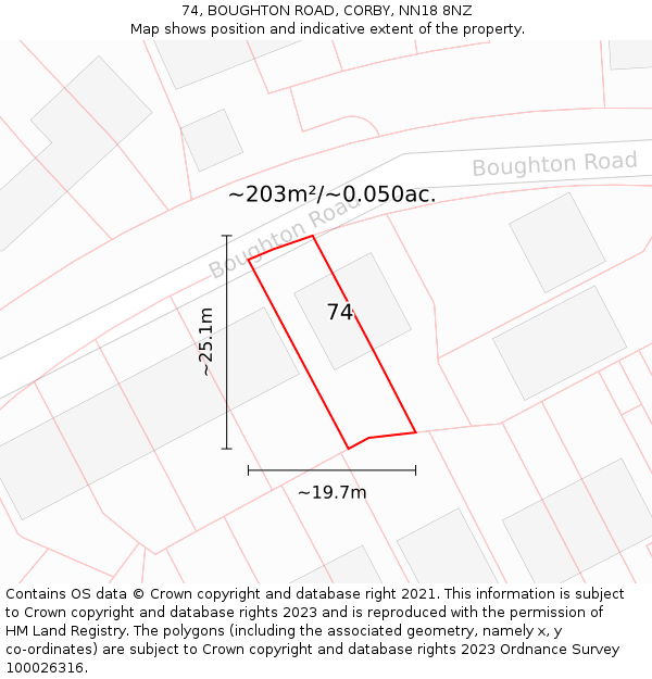 74, BOUGHTON ROAD, CORBY, NN18 8NZ: Plot and title map